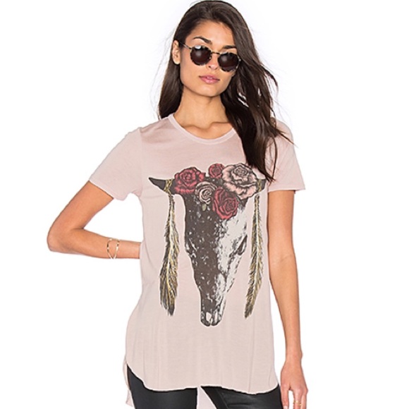 Lauren Moshi Kelis Champagne Feather Bull Tee - Picture 1 of 10
